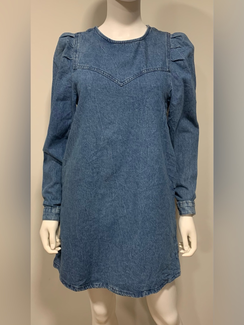 Free People Self Control Denim Dress Chic Long Sleeve Womens 2 Farmcore Mini